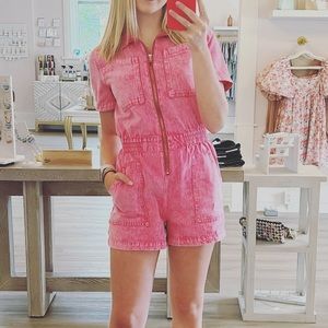 pink denim romper